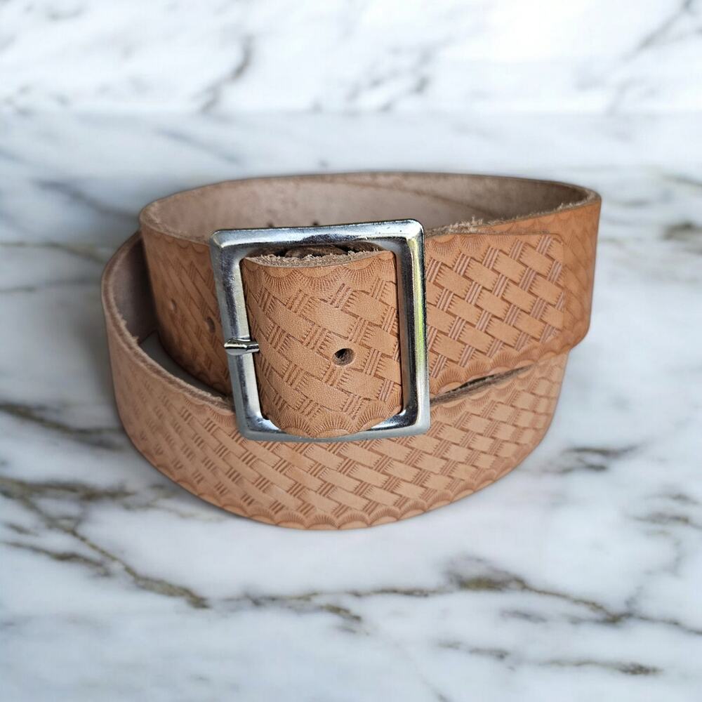 Heritage Leather Co. Saddle Leather Basketweave Design Work Belt